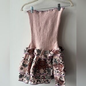 7..  B2B Los Angeles Smocked Ruffle Mini Dress Blush NWT xs P2P 13”